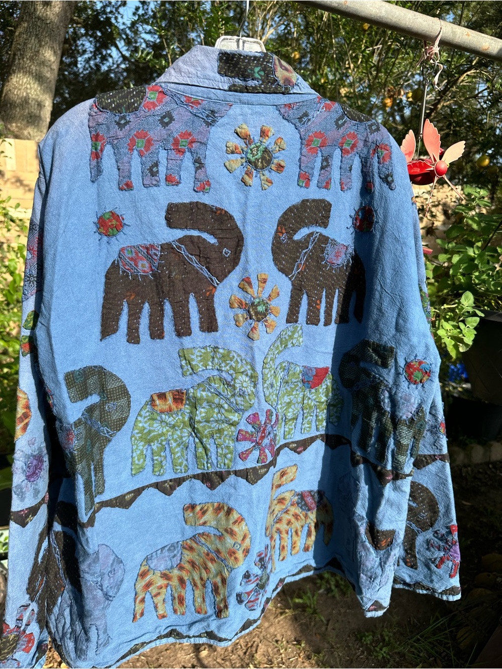 VTG Indian Tropical Fashion Elephant Patchwork Quilted Applique Jacket Indigo L - Picture 6 of 7
